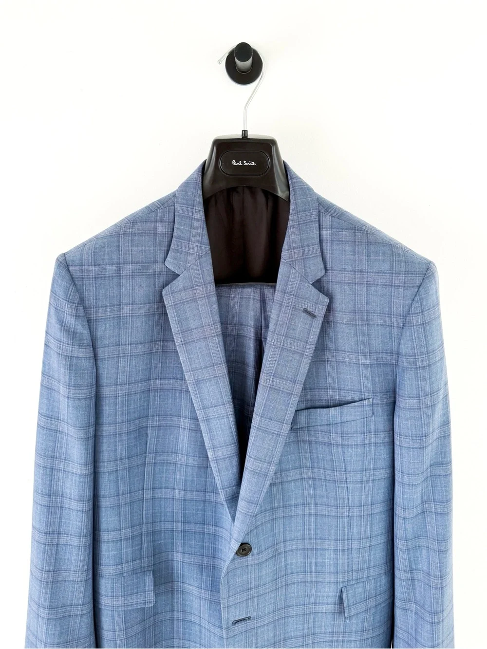 NEW Paul Smith Kensington Fit Wool Glen Plaid Suit Light Blue Purple Men's 44R
